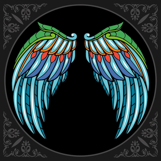 Colorful wings zentangle arts isolated on black background