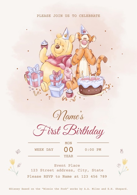 Colorful Winnie the Pooh Birthday Invitation