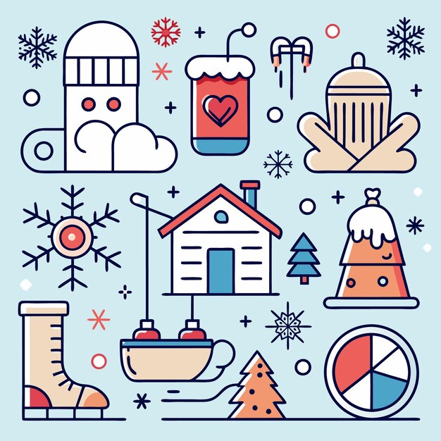 Vector colorful winter icons set
