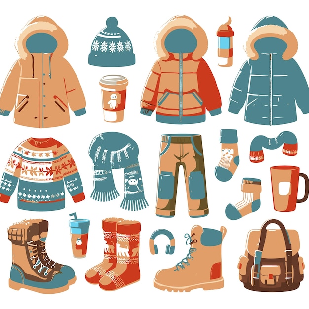 Vector colorful winter jackets flat isolated on white background vector illustration