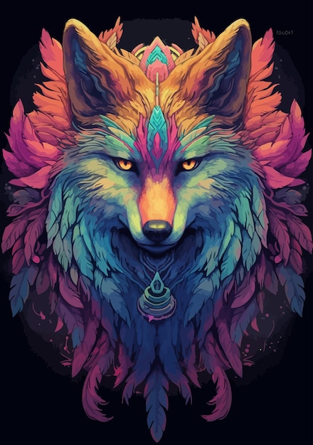Vector colorful wolf illustration