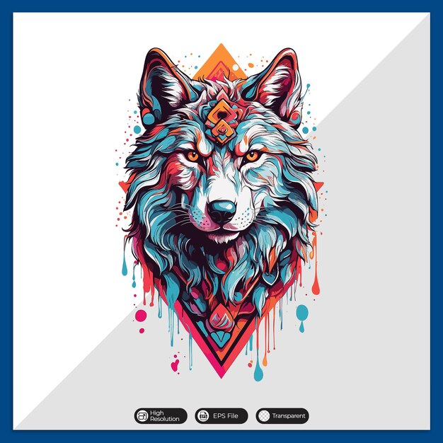 Vector colorful wolf vector tshirt design