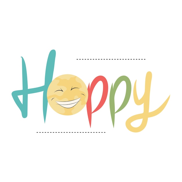 Colorful word happy with smiling earth emoji international day of happiness vector