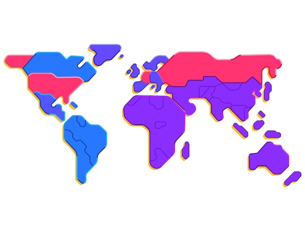 Stile semplificato mappa del mondo colorato per il tuo design e animazione