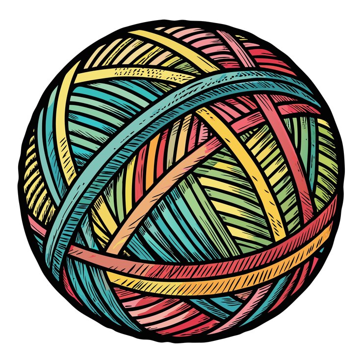 Vector colorful yarn ball illustration with hand drawn style for craft and textile projects