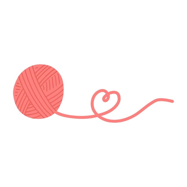 Colorful yarn ball making heart shape Hand drawn vector illustration of knitting supplies hobby items needlework leisure time concept