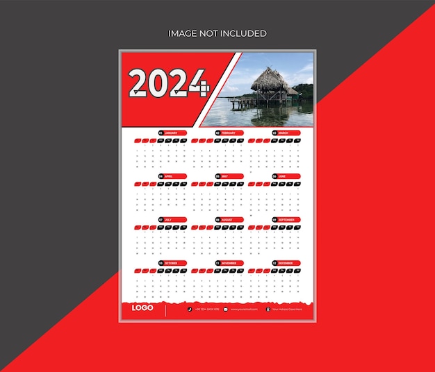 Vector colorful year 2024 calendar vector template