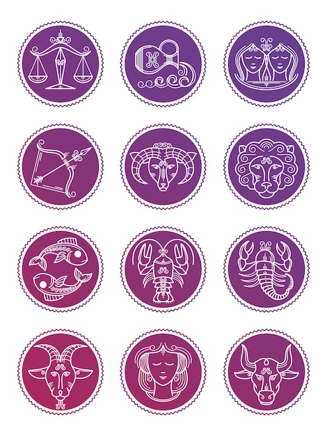 Vector colorful zodiac astrology line icons isolated on white background