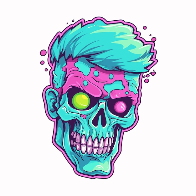 Colorful Zombie Head Stick Logo Illustration