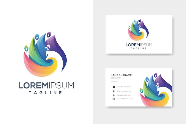 Colorfull абстрактный павлин логотип с визитной карточкой