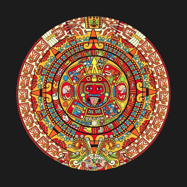 Vector colorfull maya aztec calendar