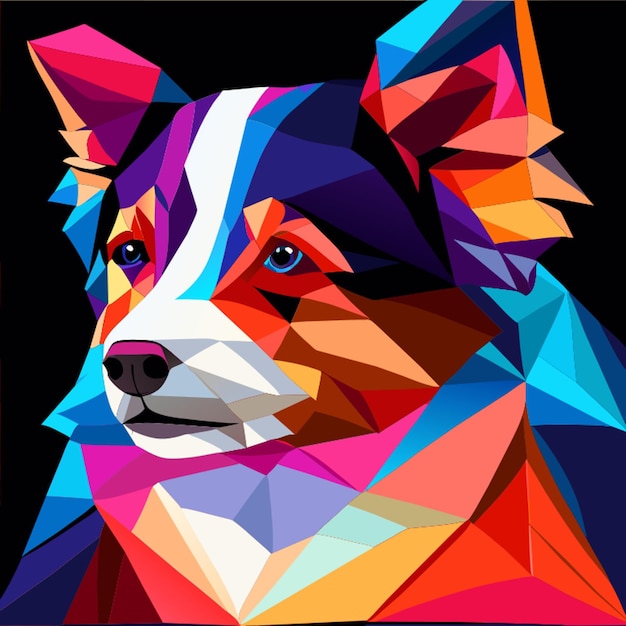 colorfull origami australian shepherd puppy dog vector art black background vector illustration