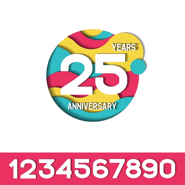 Vector colorfull papercut 25 years anniversary logo