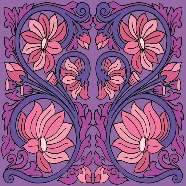 Vector colorfull seamless lotus flowers traditional ornament hand drawing illustration vector