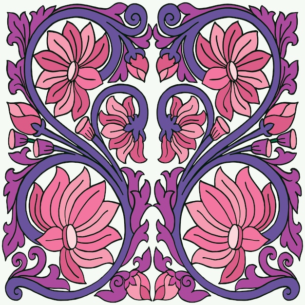 Colorfull seamless lotus flowers traditional ornament hand drawing illustration vector