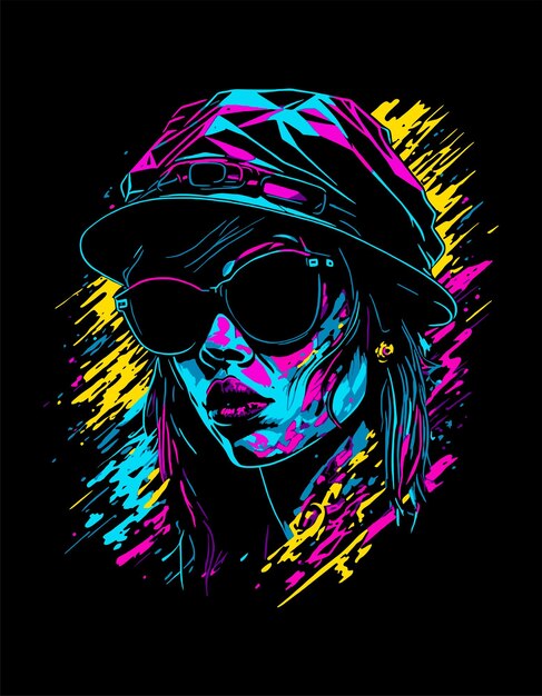 colorfull urban girl with hat illustration