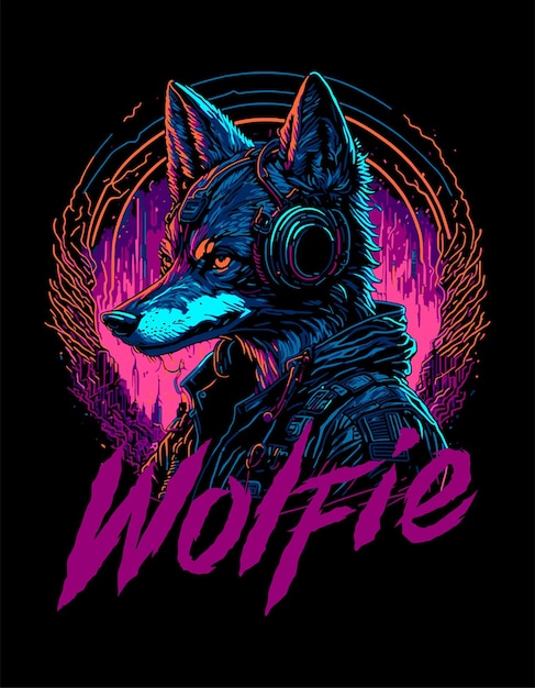 colorfull wolf illustration for tshirt design