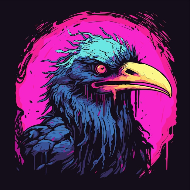 colorfull zombie bird dark crow portrait for halloween vector