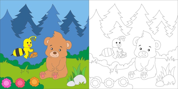 Vector coloring bear and bee