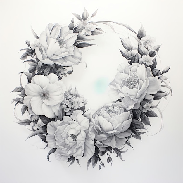 coloring book 5 Flower wreath5 lots of peonies Pencil drawing