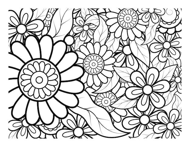Coloring book for adult and older children coloring page with flowers pattern frame
