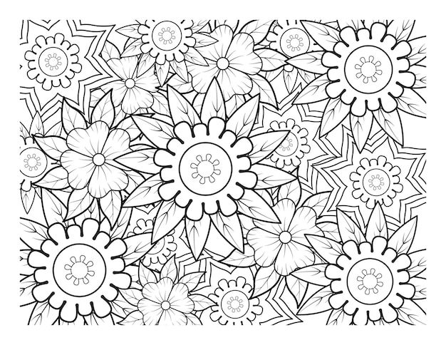 Coloring book for adult and older children Coloring page with flowers pattern frame