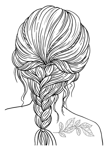Vector coloring book for adults. girl with braided hairstyle. vector black contour image on a white background