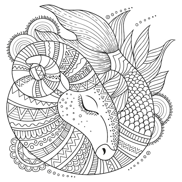 Vector coloring book for adults. silhouette of capricorn  on white background. zodiac capricorn.