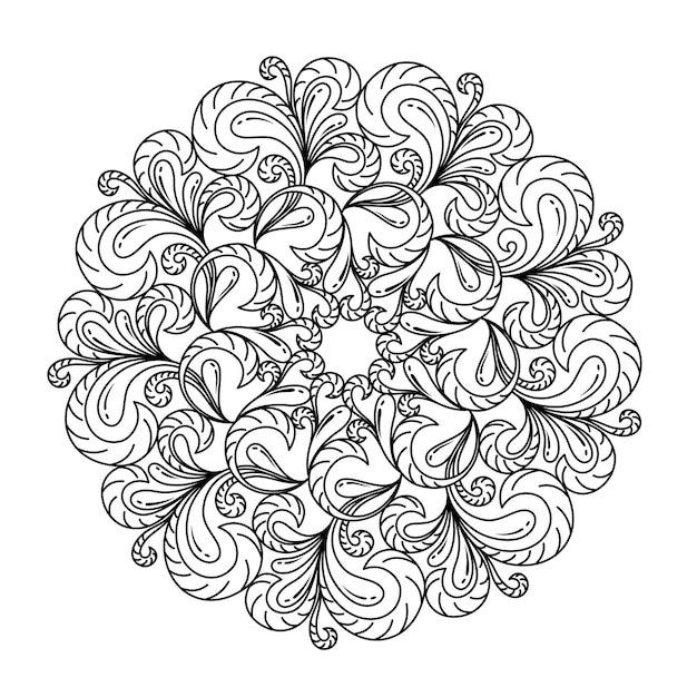 COLORING BOOK FOR ADULTS WITH A ROUND MANDALA WITH CURLS ON A WHITE BACKGROUND IN VECTOR