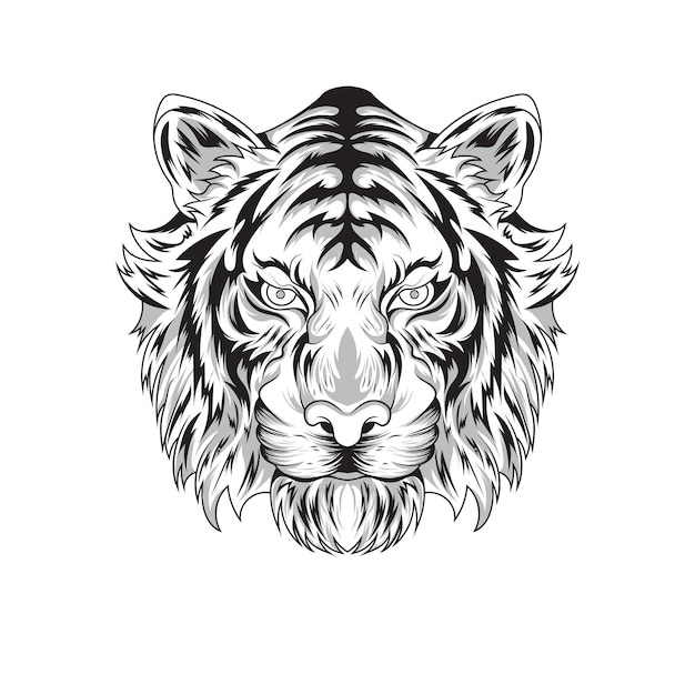 Libro da colorare tigre animale disegnato a mano illustrazioni vettoriali in bianco e nero stampa logo poster modello idea tatuaggio