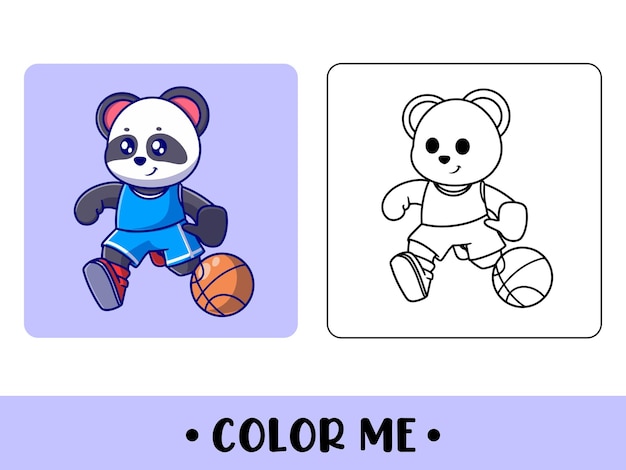 Coloring book basketball panda Cute cartoon character education for kids