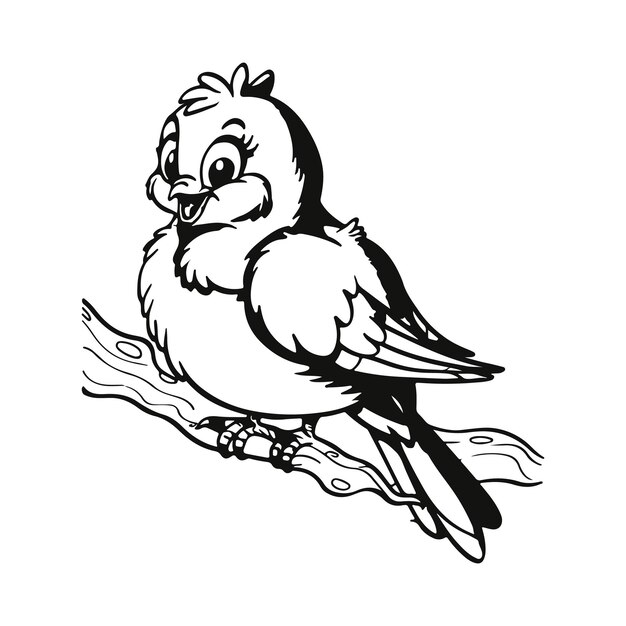 Coloring book of a bird sitting on a branch