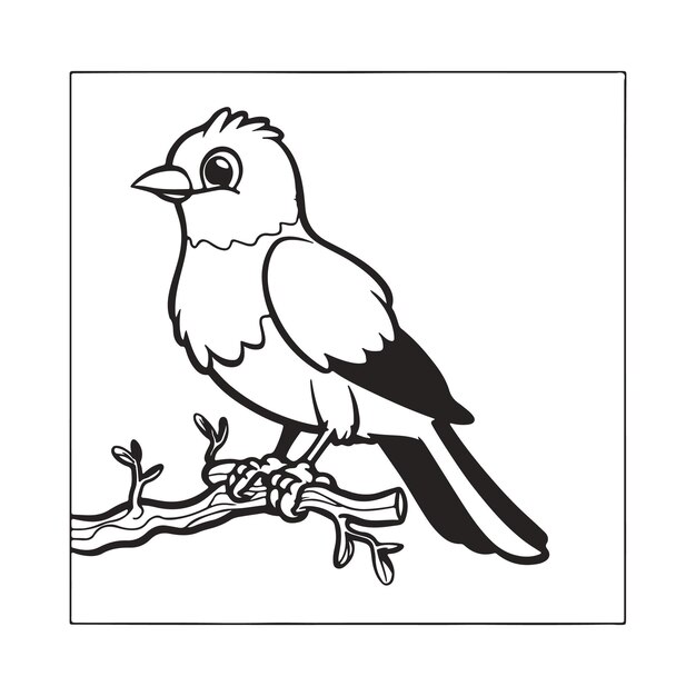 Coloring book of a bird sitting on a branch