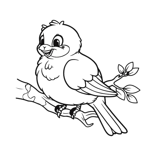 Coloring book of a bird sitting on a branch