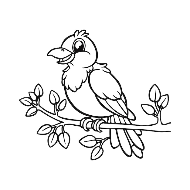 Coloring book of a bird sitting on a branch