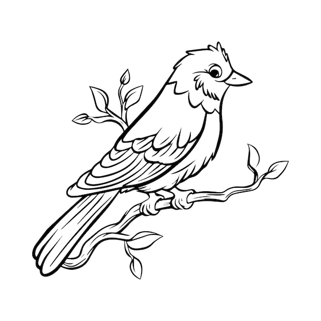 Coloring book of a bird sitting on a branch