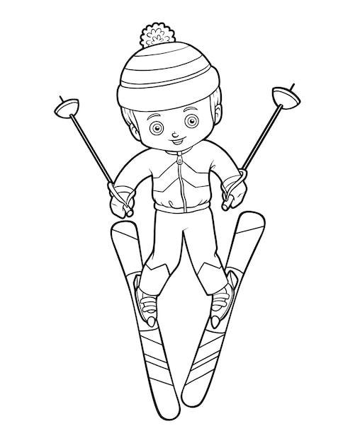 Coloring book Boy skiing