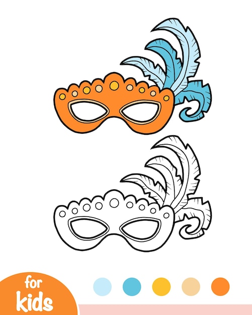 Coloring book carnival mask with feathers