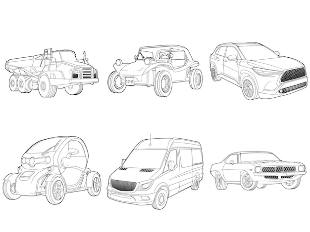 Vector coloring book cars series page five