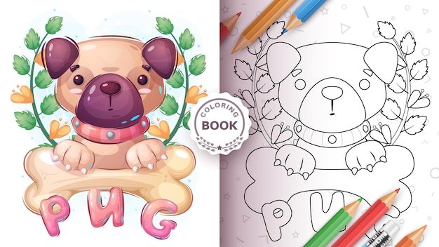 Coloring book cartoon character adorable dog