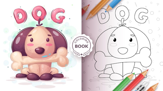 Coloring book cartoon character adorable dog