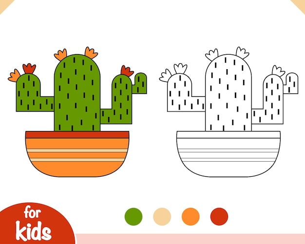 Coloring book cartoon collection of houseplants cactus