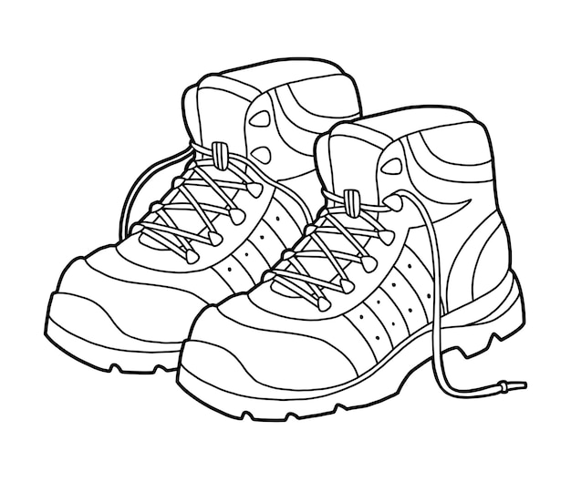 Coloring book cartoon shoe collection Hiking boots