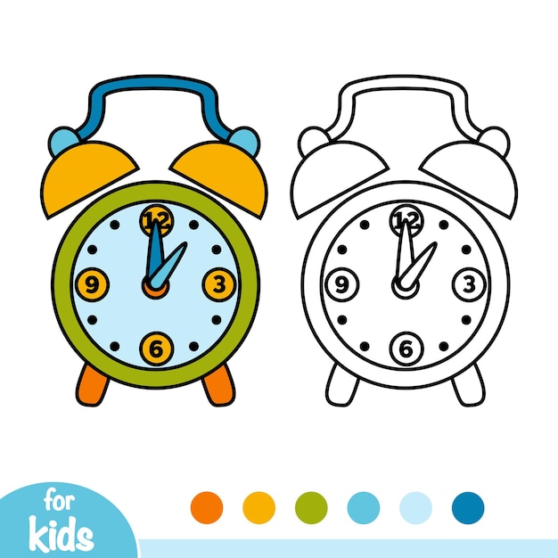 Vector coloring book for children, alarm clock