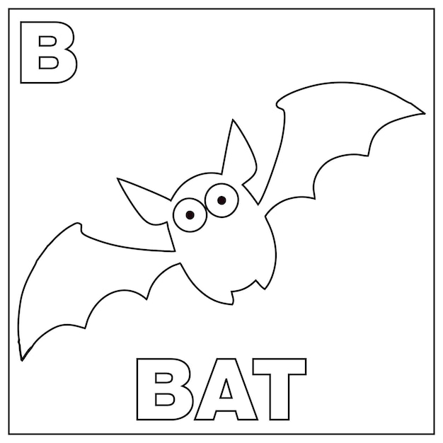 Coloring book for children Alphabet b bat Vector illustration Children coloring page