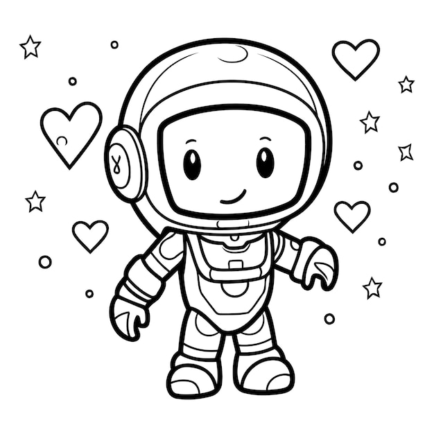 어린이 들 을 위한 컬러링 책 우주복 을 입은 심장 을 가진 우주인
