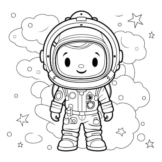 Vettore libro da colorare per bambini astronauta in tuta spaziale