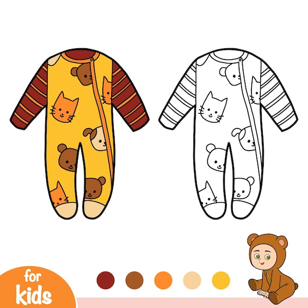 Vector coloring book for children baby sleepsuit with animals