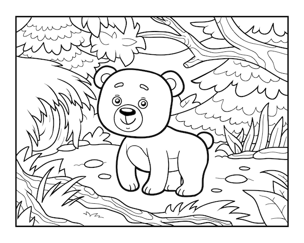 Coloring book for children Bear in a forest