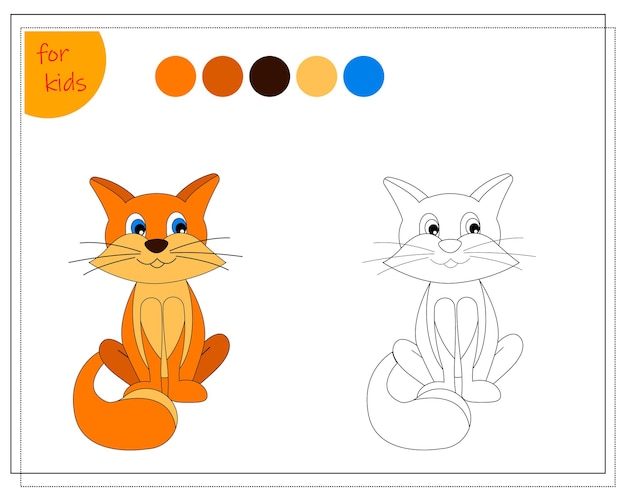 Coloring book for children by colors cartoon cat isolated on a white background